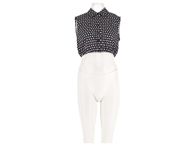 Autre Marque Top sem mangas de algodão com bolinhas preto e branco FRAME