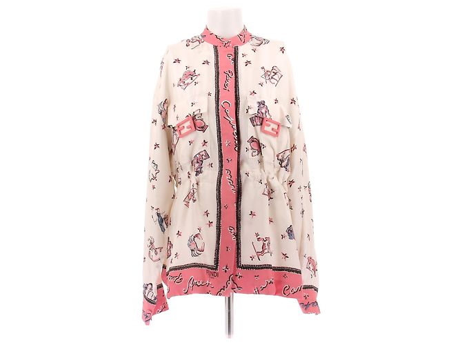 Fendi Blouson en soie crème et rose Pink