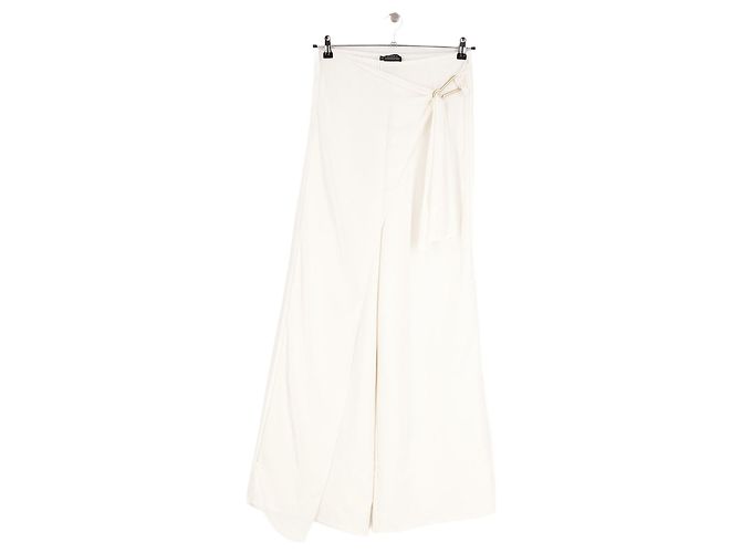 Autre Marque Calças wide-leg brancas BIANCA com cinto de fivela dourada