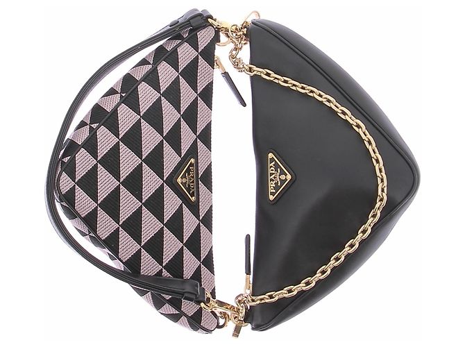 Borsa Prada Double Triangle in pelle nera Nero