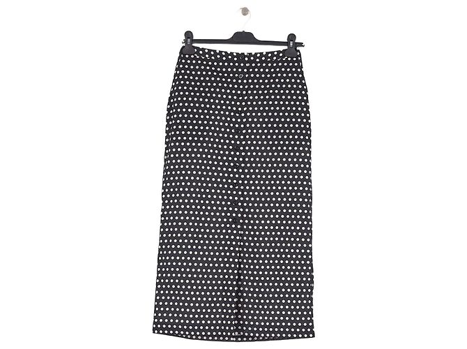 Autre Marque FRAME Langer schwarzer Baumwollrock mit weißen Polka Dots