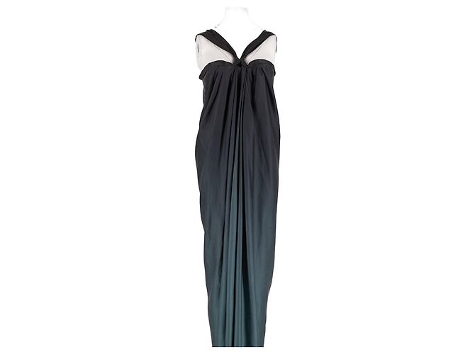Vestido longo de seda cinza Lanvin