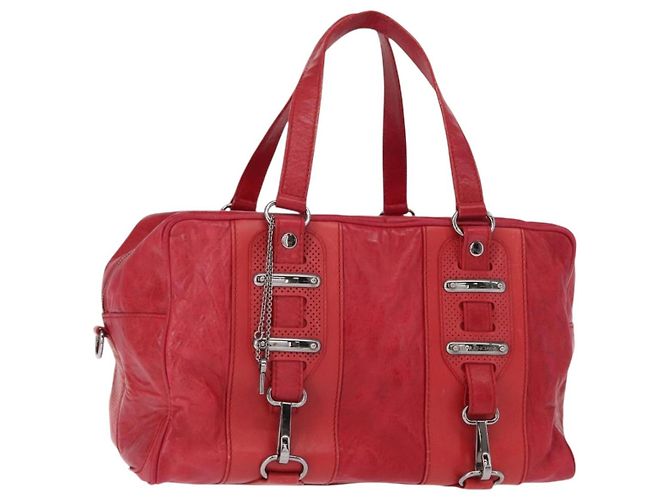 BALENCIAGA Handtasche Leder Rot Silber