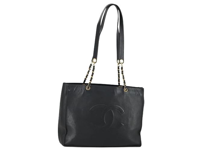 CHANEL COCO Mark Chain Shoulder Bag Lamb Skin Black Gold CC