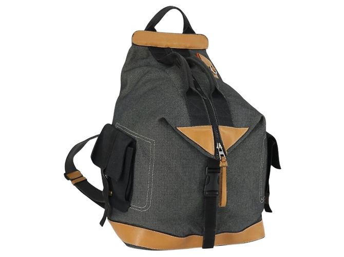 LOEWE Eye Nature Convertible Backpack Canvas Leather Gray Silver