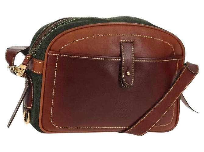 LOEWE Sac à épaule Anagram Cuir Daim Marron Or