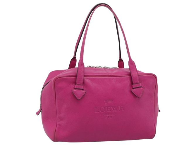 LOEWE Heritage Hand Bag Leather Pink Silver