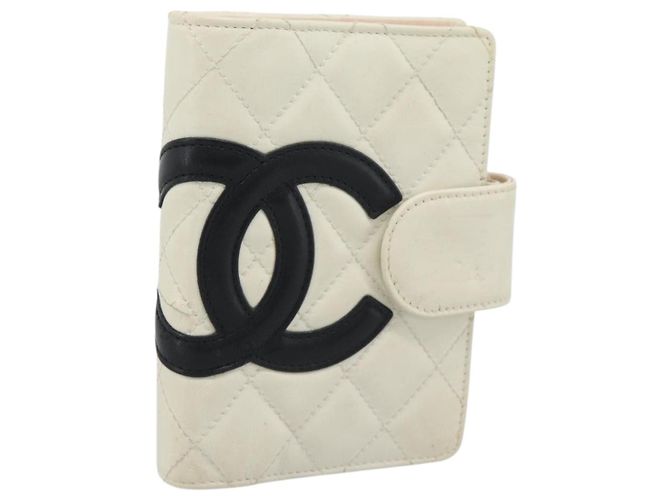CHANEL Cambon Line Day Planner Cover Leather Black Silver CC