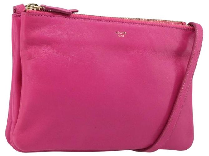 Céline CELINE Trio Shoulder Bag Couro Rosa Tom Dourado