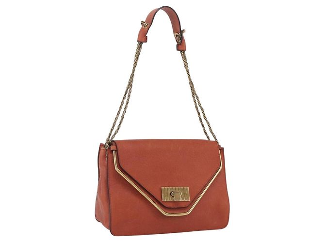 Chloé Chloe Chain Shoulder Bag Leather Orange Gold