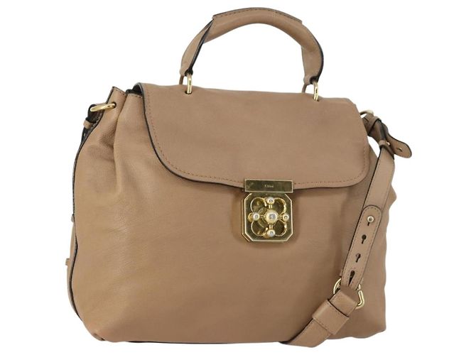 Chloé Bolsa de mão Chloe Elsie em couro 2way Beige Gold