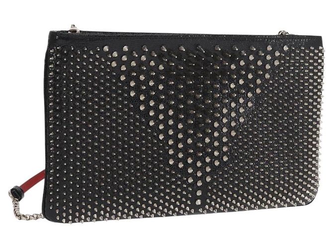 Christian Louboutin Chain Shoulder Bag Leather Black Silver