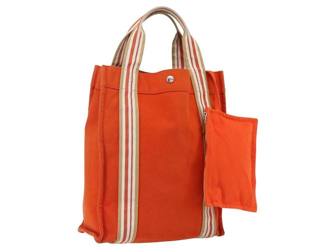 Hermès HERMES Sac De Plage Tote Bag Canvas Orange Silver