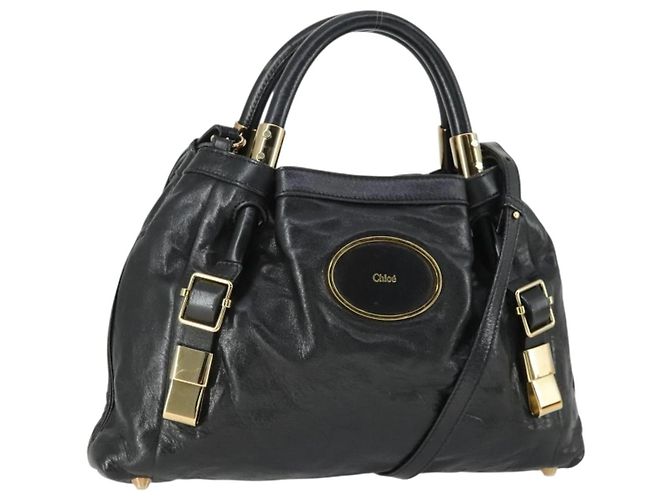 Chloé Bolsa de mão Chloe Victoria em couro 2way Preta Dourada