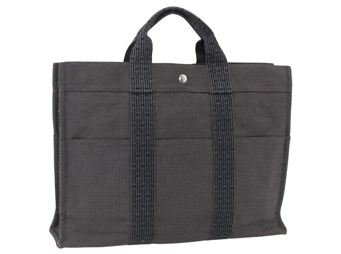 Hermès HERMES Her Line Tote MM Bolsa de Mão Canvas Cinza Prata