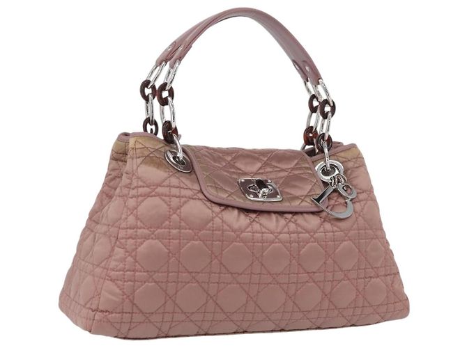 Christian Dior Canage Hand Bag Nylon Pink Silver