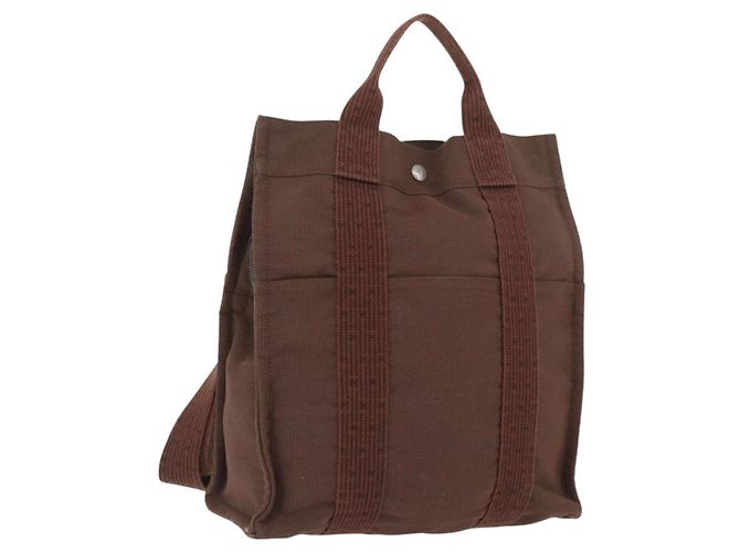 Hermès HERMES Her Line Sac A Dos Backpack Canvas Brown Silver
