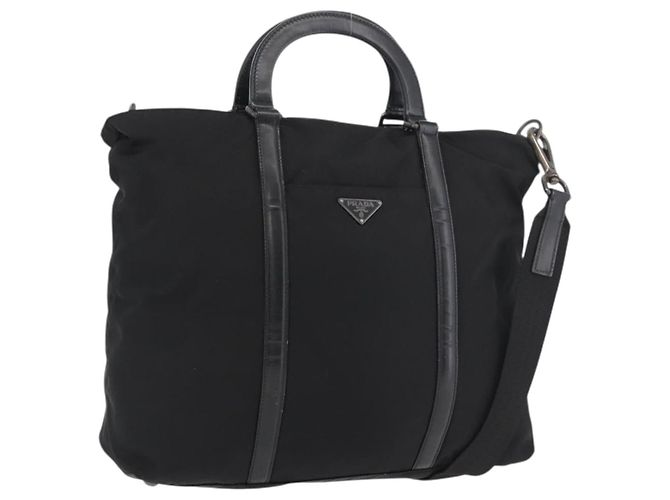 PRADA Handtasche Nylon Leder 2way Schwarz Silber