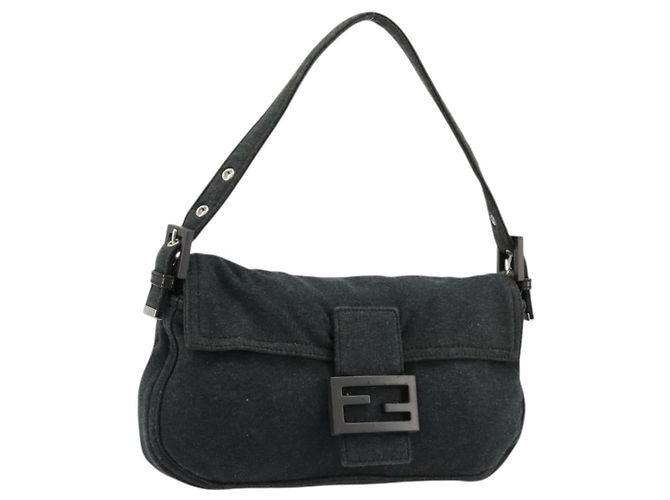 FENDI Bolsa de Ombro Mamma Baguette Algodão Cinza Prata