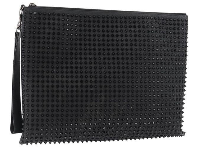 Christian Louboutin Studs Clutch Bag Leather Black Silver