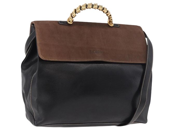 LOEWE Bolsa de mão Velazquez em couro 2way Preta Dourada