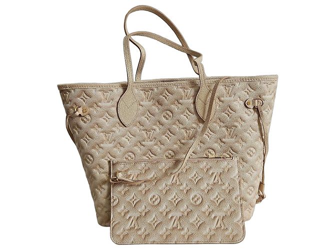Sac Neverfull MM Louis Vuitton Monogram stardust en cuir Empreinte Beige
