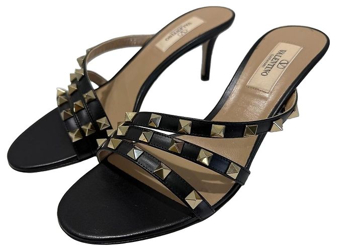 Valentino Garavani Mules Rockstud Pelle Nera Taglia 37 Nero Silver hardware