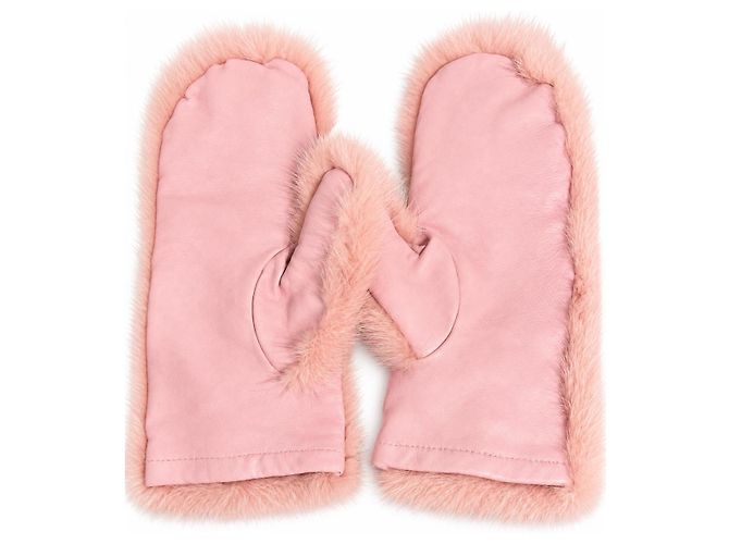 Furla Luvas de couro rosa e pele de vison