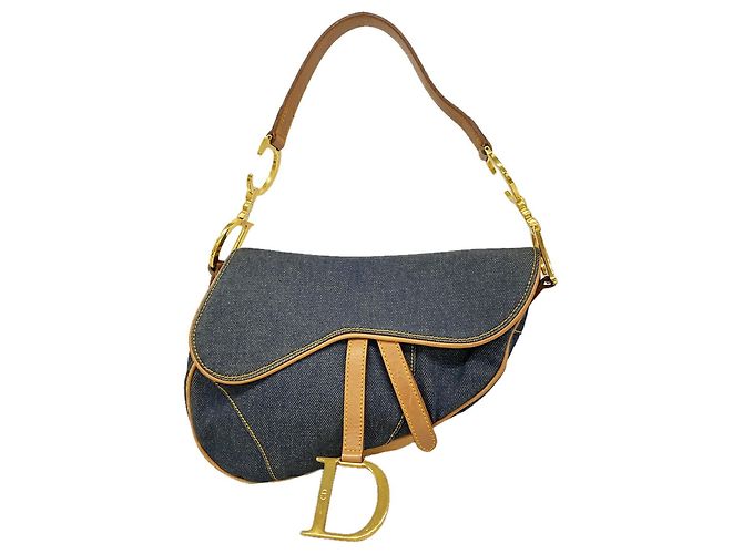 Borsa in denim Christian Dior Marrone Blu