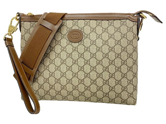Borsa a tracolla Gucci GG Supreme Interlocking G Marrone Beige