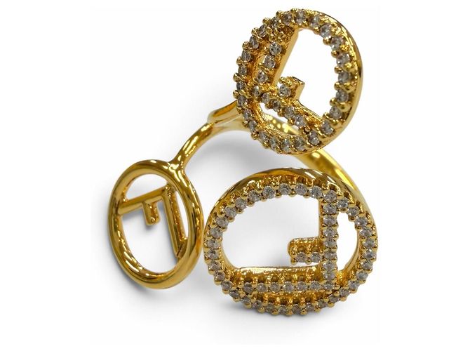 Anel de banda com strass Fendi Dourado