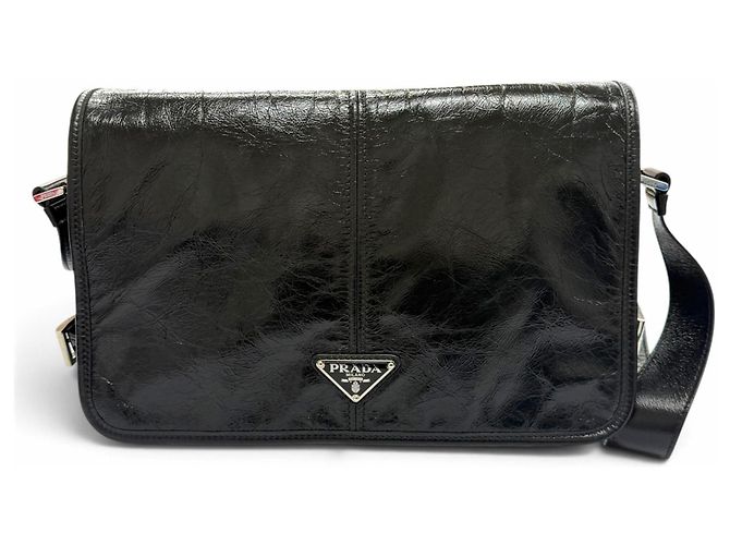 Sac à épaule Prada 2VD073 en cuir Softlook avec logo triangle Noir