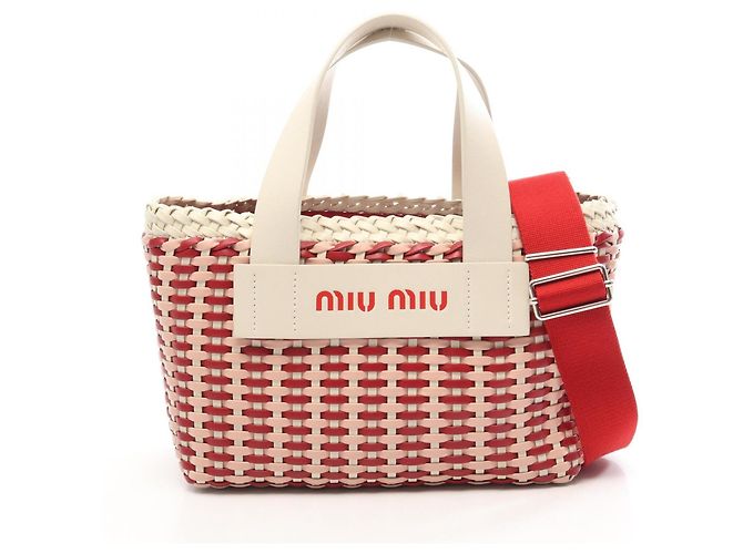 Bolsa 2-Way Miu Miu Intreccio Rosa Branco Vermelho