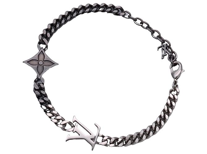 Bracciale con charm da uomo Louis Vuitton Nero Argento