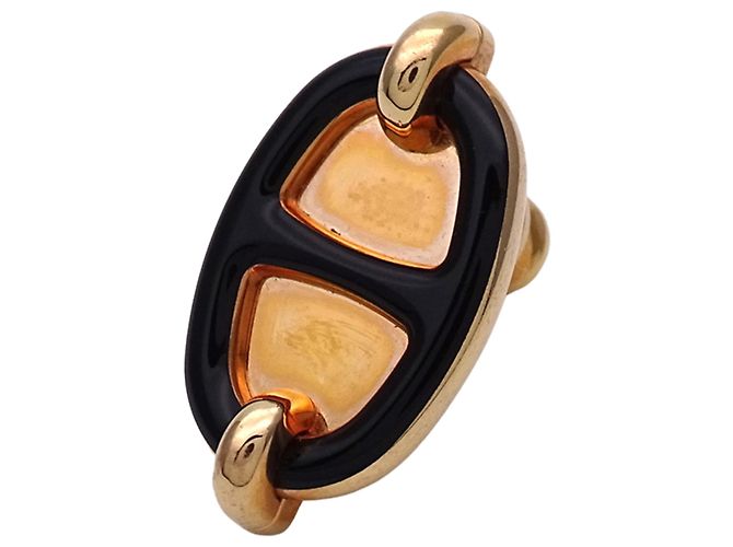 Hermès Boucles d'oreilles puces Hermes Mini Maillon Noir Doré
