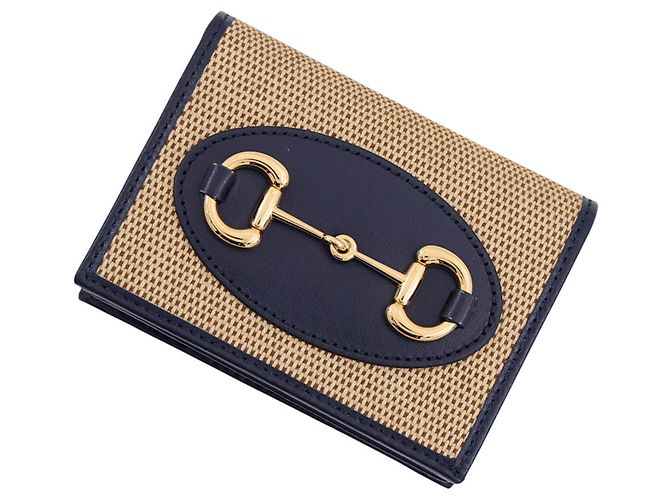 Gucci Bi-fold Wallet Horsebit 1955 Compact Beige Navy blue