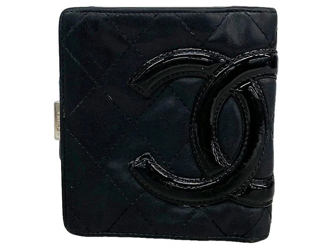 Chanel Cambon Lammleder Geldbörse Schwarz