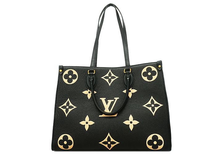 Louis Vuitton Monogram Empreinte Bicolor OnTheGo MM Tote Bag Schwarz Beige