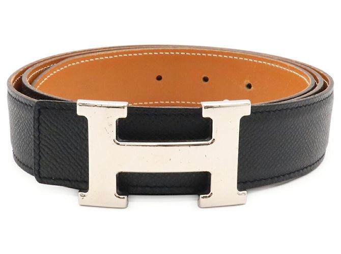 Hermès Hermes H-Gürtel mit reversiblem H-Schnalle Schwarz Hellbraun