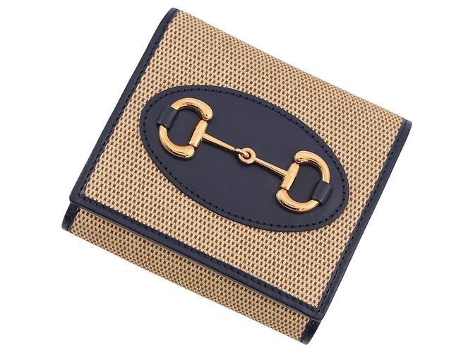 Carteira bi-fold Gucci em bege e navy