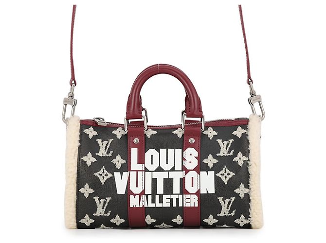 Borsa Louis Vuitton Monogram Shearling Keepall Bandoulière 25 Nero
