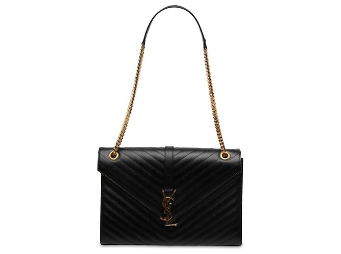 Autre Marque Bolsa Envelope Saint Laurent Black Large Chevron Grain de Poudre Monogram