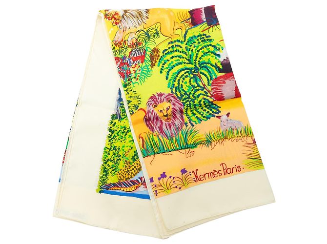 Lenço de Seda Hermès White Nuba Mountain Scarf 90 Branco