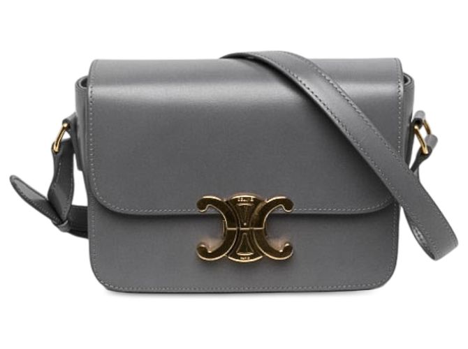 Céline Celine Gray Classique Shiny Calfskin Triomphe Crossbody Brown