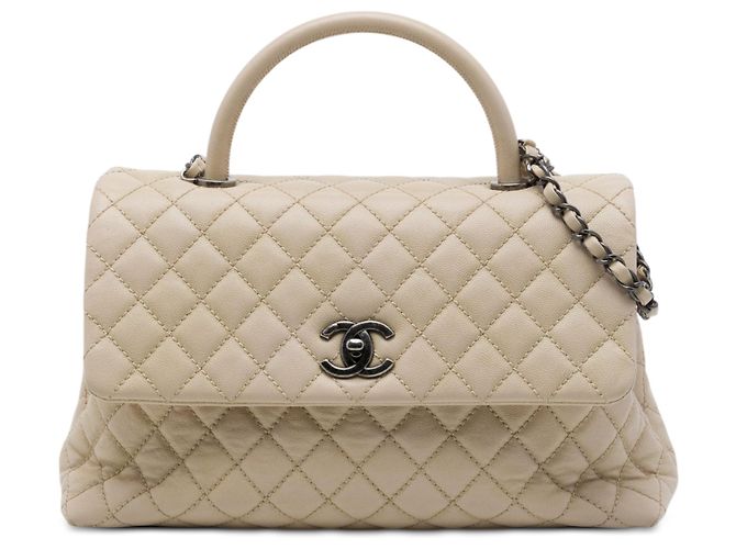 Bolso Chanel Beige Large Quilted Caviar Coco Top Handle Bag