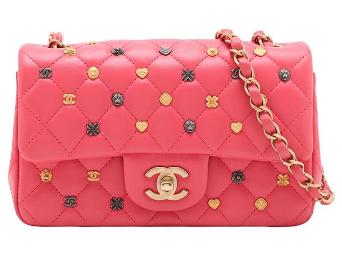 Chanel Pink Mini Rectangular Classic Lambskin Lucky Charms Single Flap Rosa