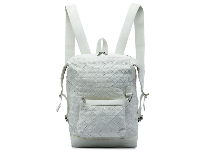Bottega Veneta White Canvas Intrecciato Webbing Backpack