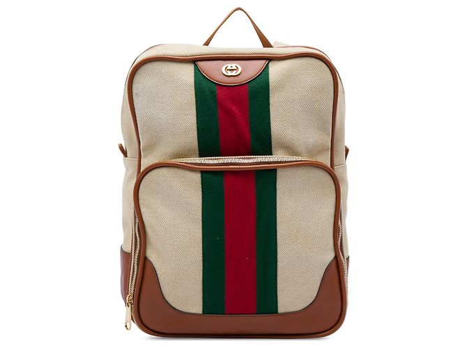 Gucci Beige Canvas Web Backpack