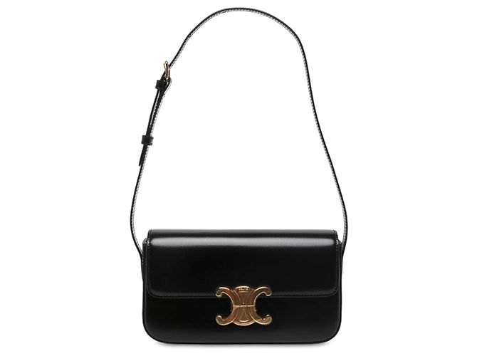 Céline Borsa a tracolla Celine Claude in pelle di vitello lucida nera con Triomphe Nero