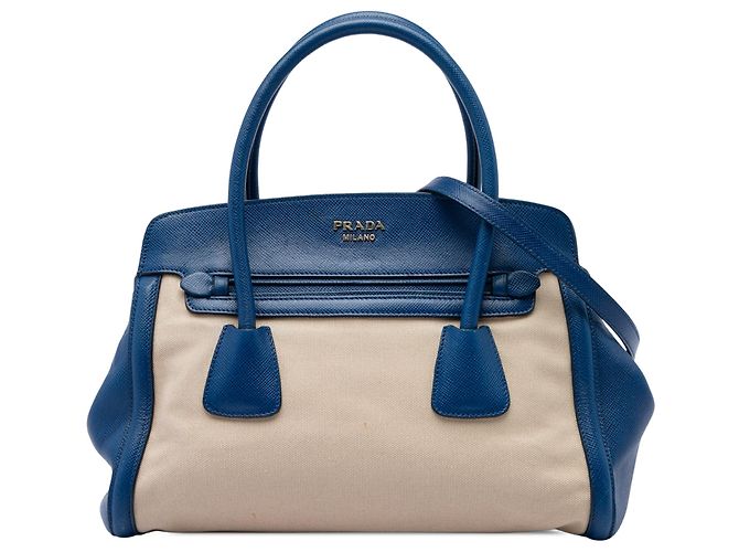 Sac à main Prada en canapa avec garnitures en cuir Saffiano beige